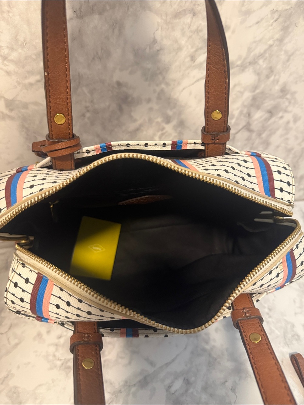 Fossil satchel Bag Purse Rachel Striped Polkadot And Wallet - Picture 4 of 9